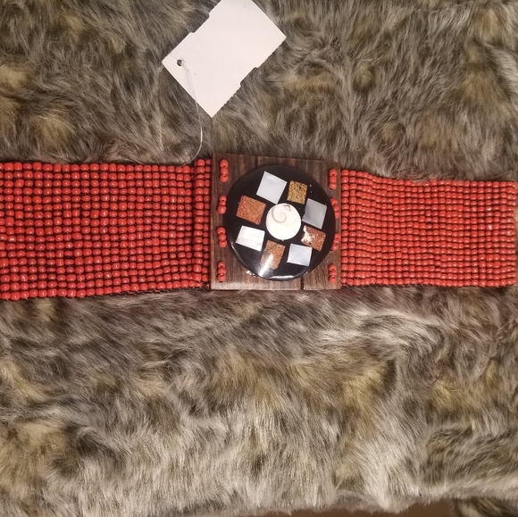 Hand beaded vintage stretchy belt - Picture 1 of 3